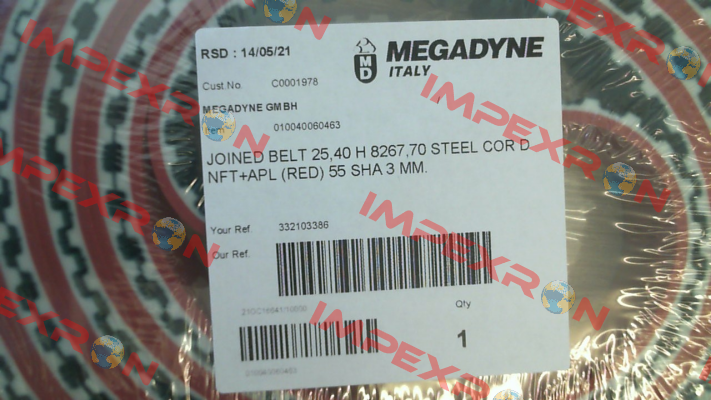 25,40 H 8267,70 STEEL CORD NFT+APL (RED) 55 SHA 3 MM Megadyne