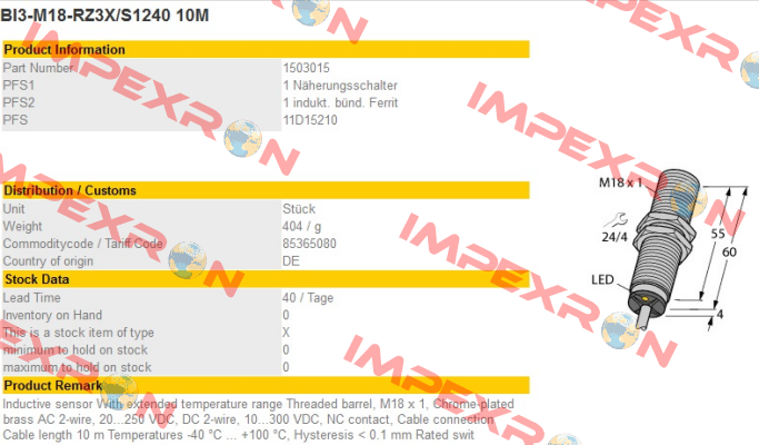 BI3-M18-RZ3X/S1240 Turck